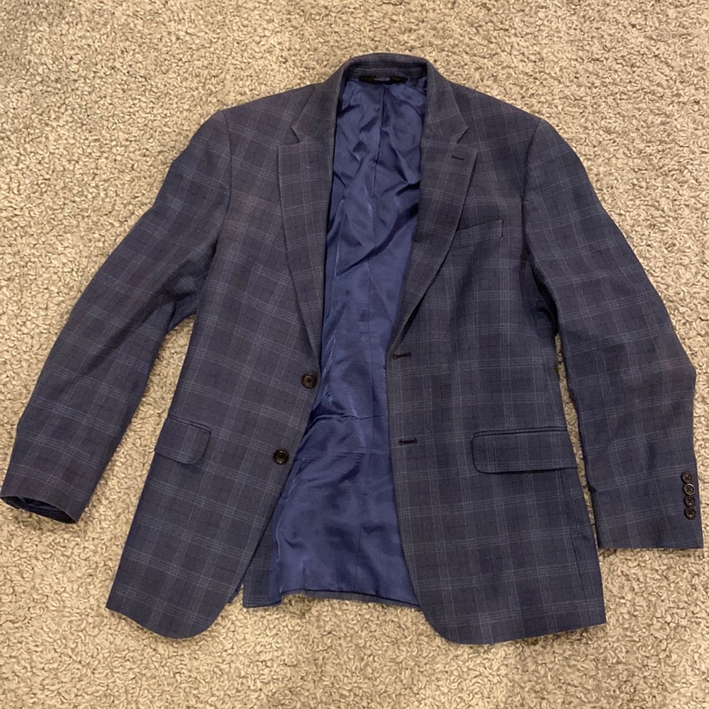 Vintage mens blazer, unisex. Checkered dark blue style with accents. Versatile